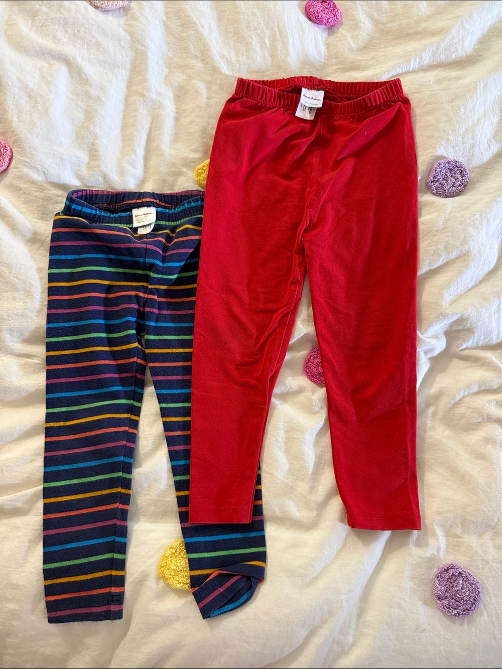 Hanna Andersson Red Kids Leggings + Navy Rainbow Stripe Pair